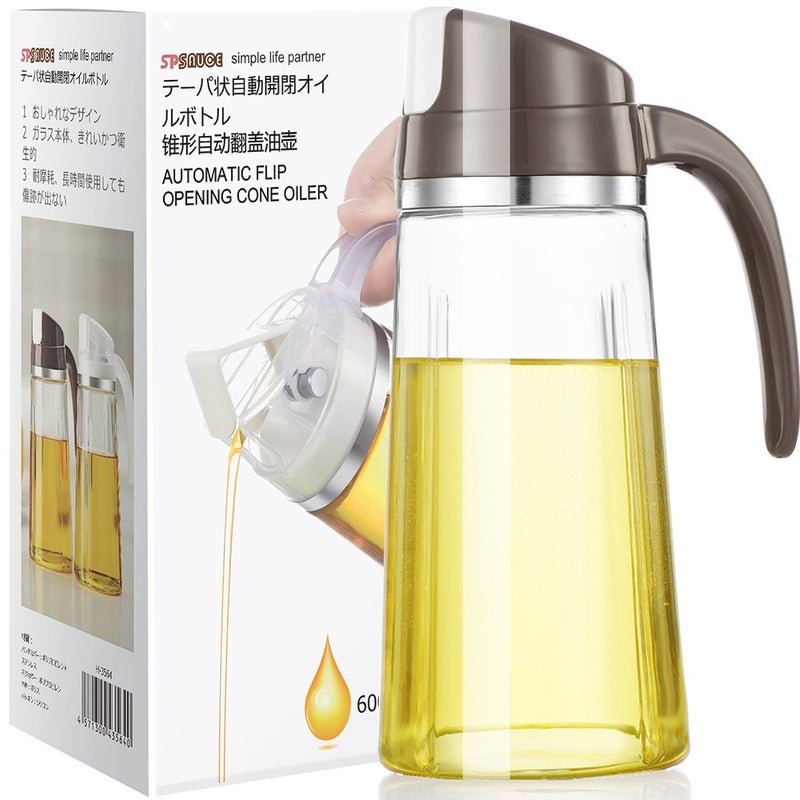 Marbrasse Auto Flip Olive Oil Dispenser Bottle 20 OZ Leakproof Condiment Container With Automatic Cap and Stopper Non-Drip Spout Non-Slip Handle for Kitchen Cooking Brown - Image 1